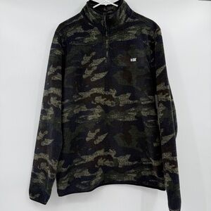 Salty Crew Sweater Men Large NEW Green Camo Fleece 1/4 Zip Pullover Long Sleeve